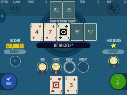 Progressive Texas Hold’em Bonus Poker (Техасский холдем-покер с бонусами и джекпотом) из раздела Покер