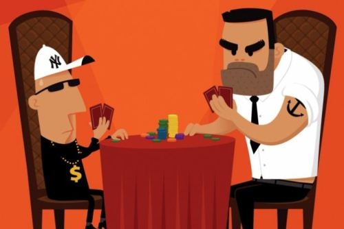 два серьезных мужика играют в покер покер, мошенники, аферисты, обманщики