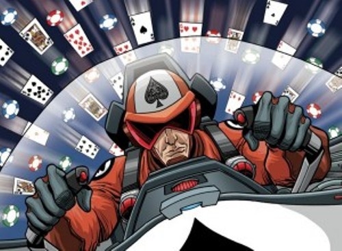 Покерист гонит на гоночном автомобиле сквозь летящие карты, покер, интересное, привычки, режим, саморазвитие, стабильность