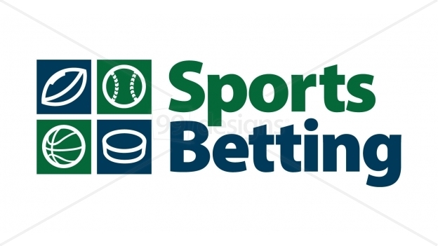 Надпись Sports Betting и схематические изображения мячей для футбола, баскетбола, регби и хоккейной шайбы