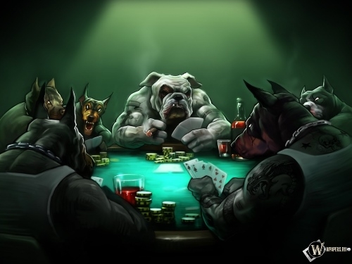 Собаки играют в покер, везение за игровым столом