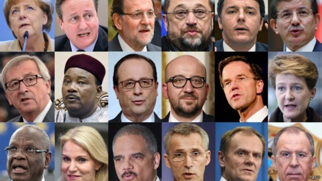 Лица восемнадцати политических лидеров в одном коллаже