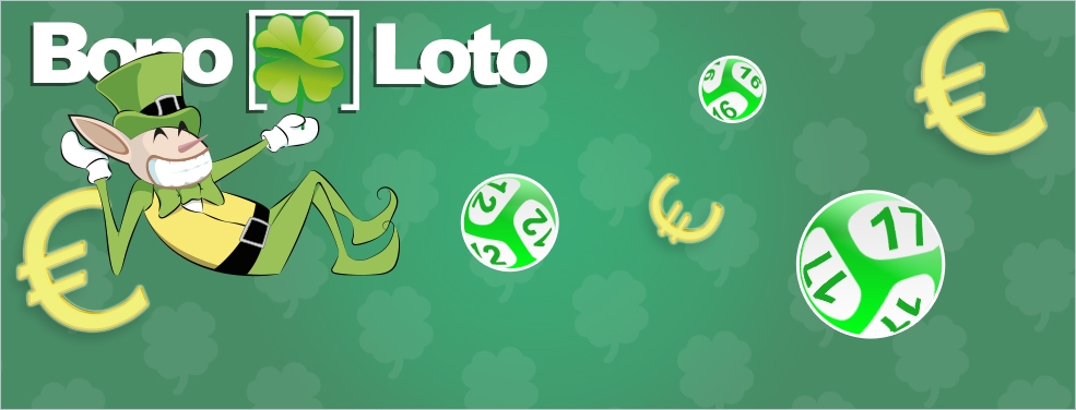 Надпись BonoLoto, лежащий эльф, символы евро и лотерейные шары