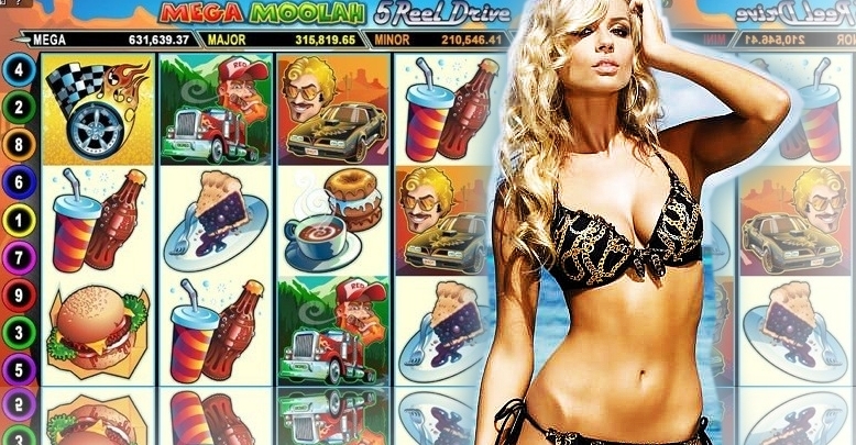 Стройная блондинка в белье на фоне линий игрового автомата