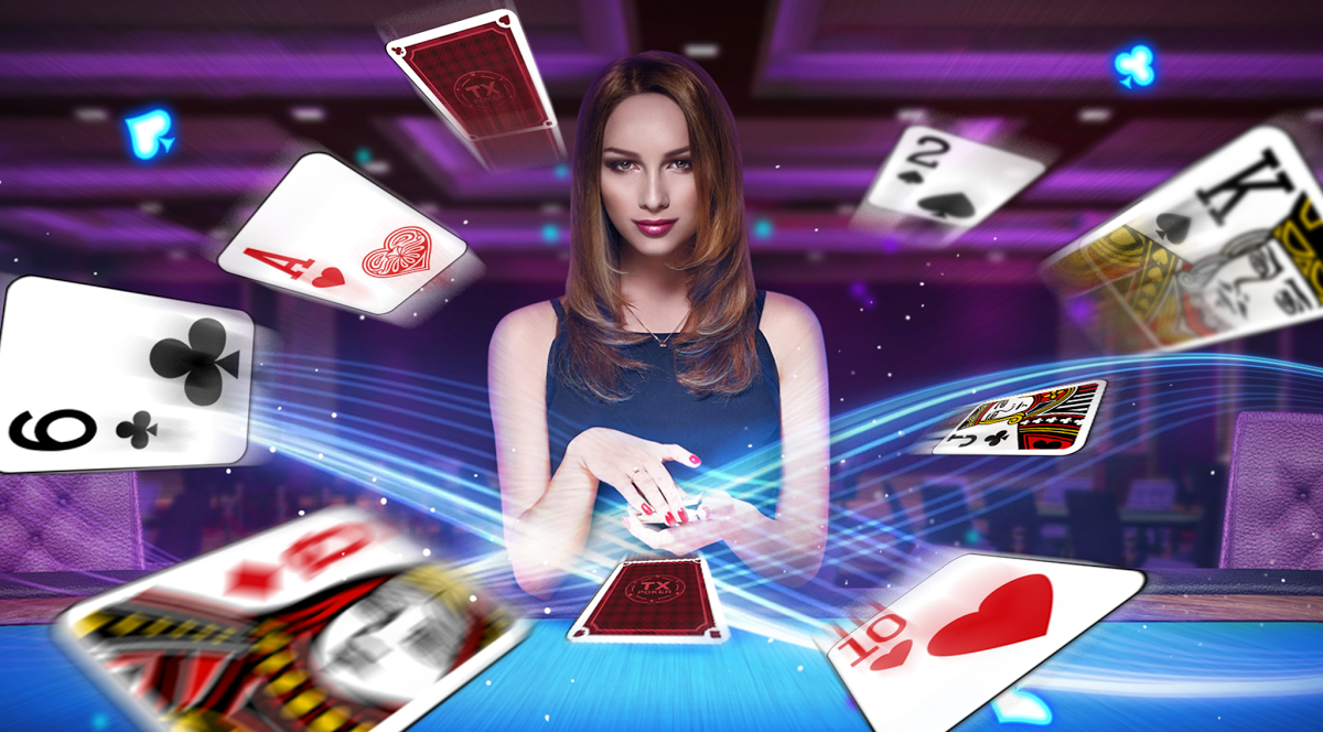 Рыжеволосая красотка разбрасывает карты в окружающее пространство