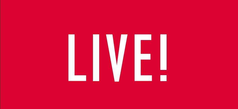 Белая надпись "Live!" на красном фоне