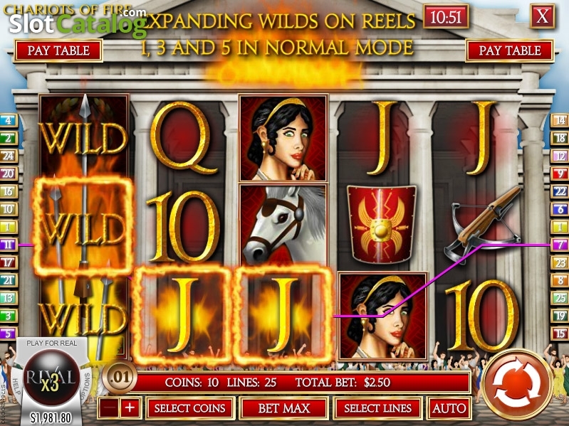 Скриншот линий игрового автомата  Chariots of Fire от RivalGaming