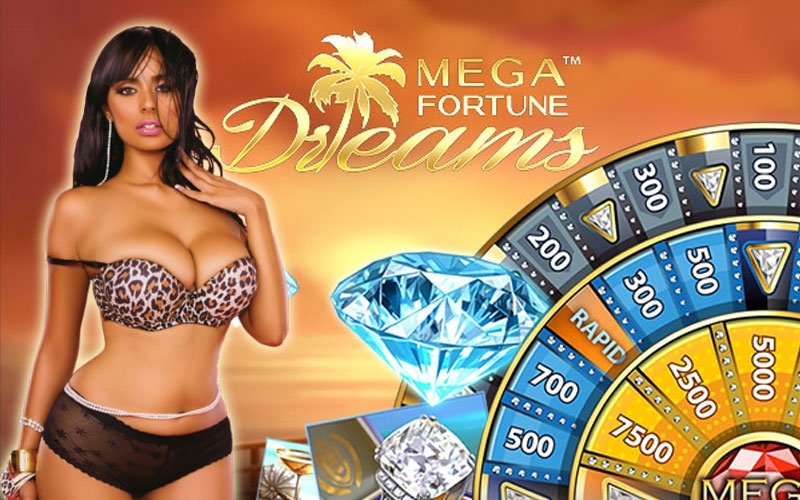 Сексуальная мулатка в черных трусиках и лифе с леопардовым принтом эротично позирует, презентуя игру Mega fortune dreams