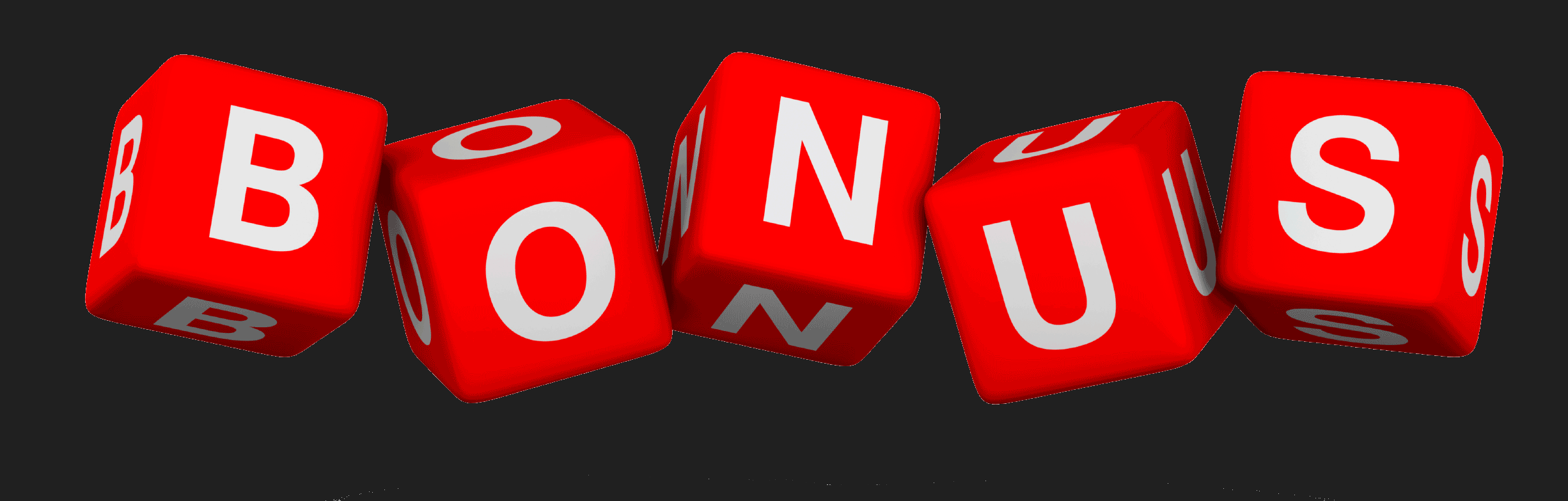Слово "BONUS", выложенное из букв, изображенных на красных кубах