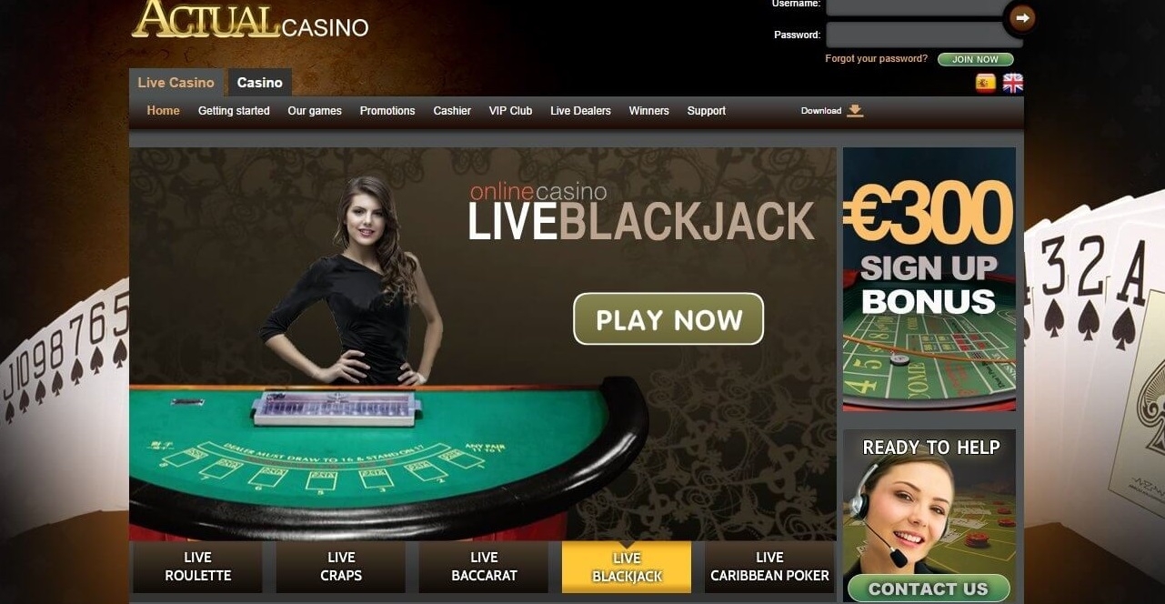 Скриншот сайта казино Actual