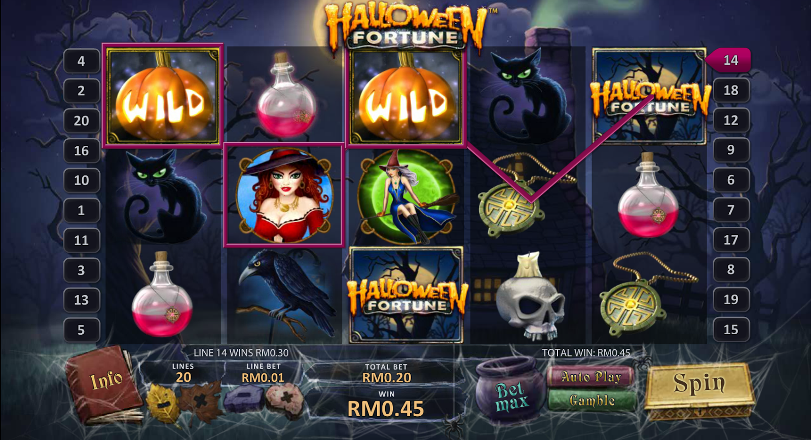 Скриншот линий игрового автомата Halloween Fortune от PlayTech
