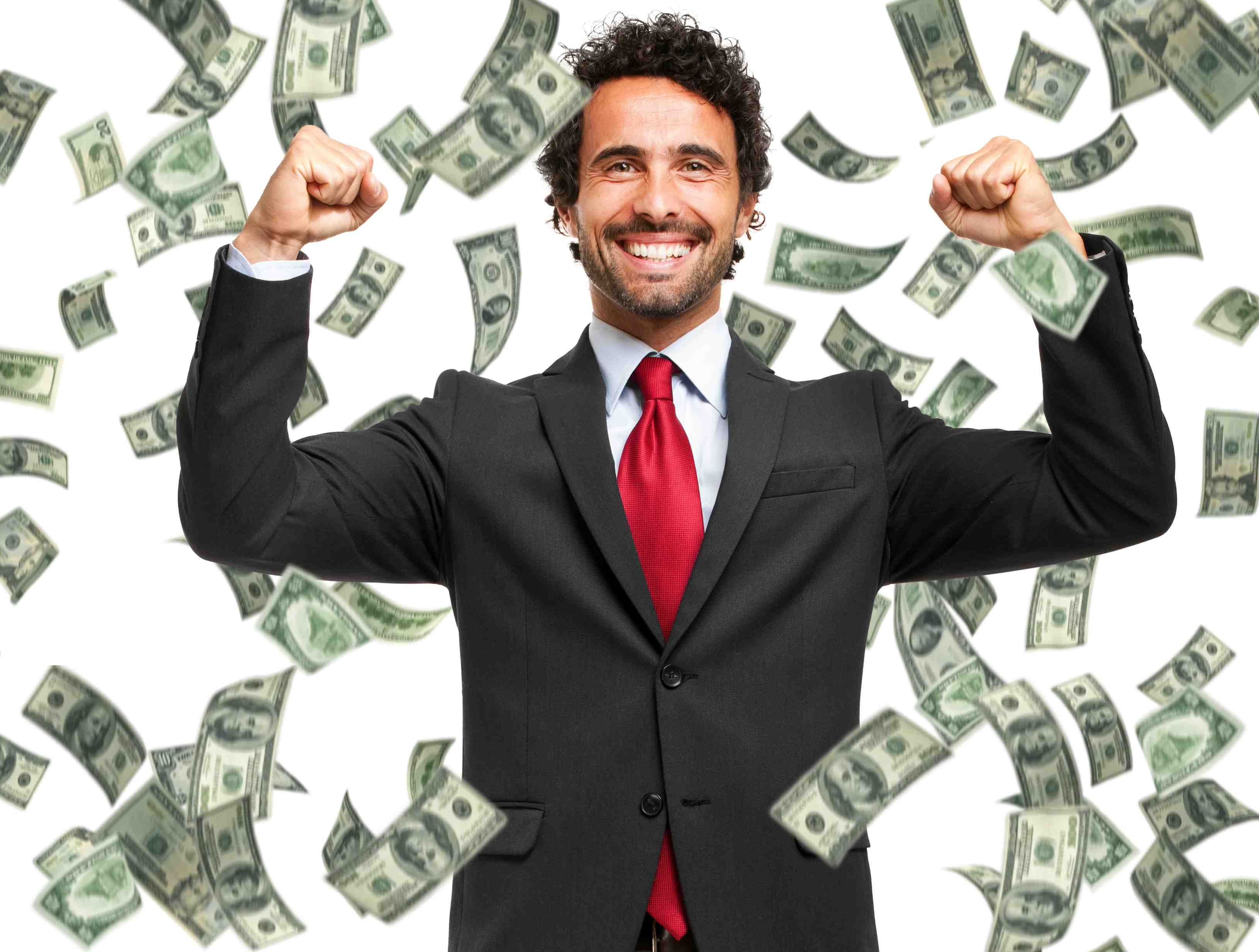 Счастливчика, выигравшего в лотерею, осыпают стодолларовыми купюрами