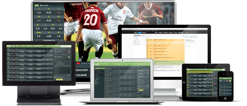 Сайты букмекерских контор на мониторах компьютера, ноутбука, планшета и смартфона