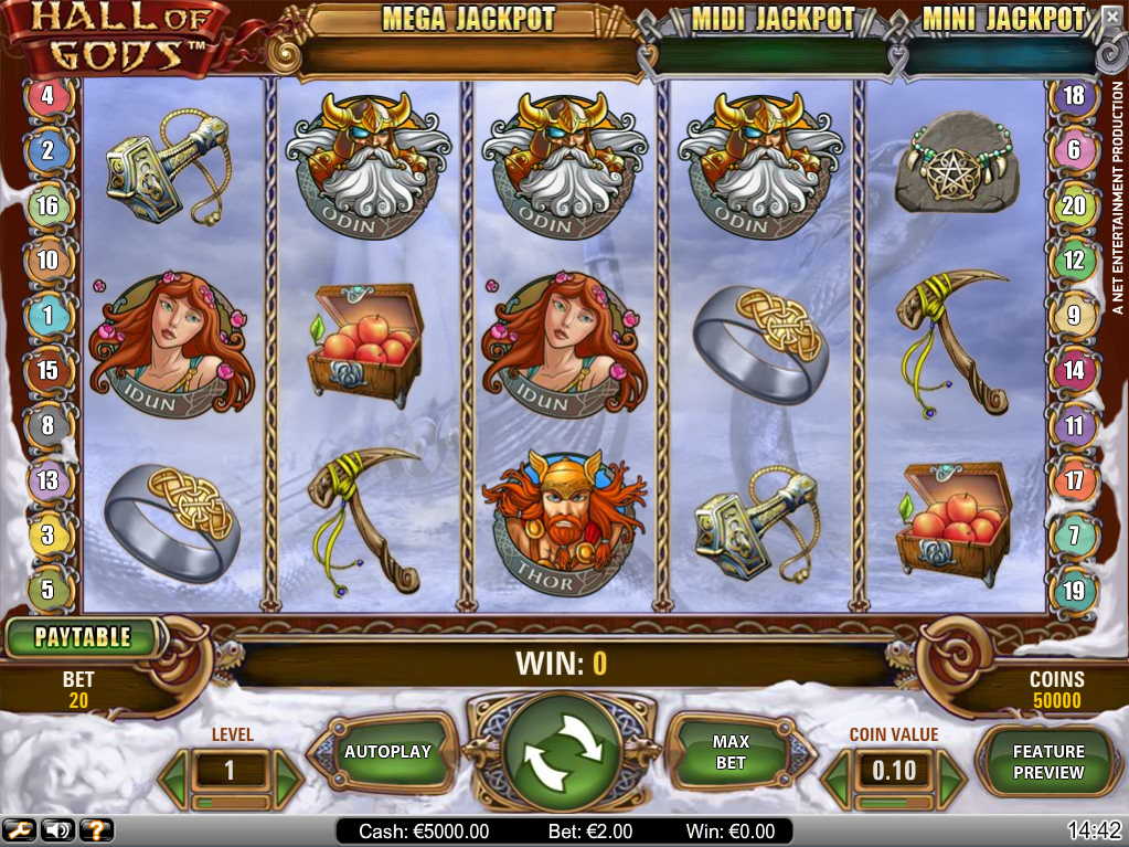 Скриншот линий игрового автомата Hall of Gods от NetEnt