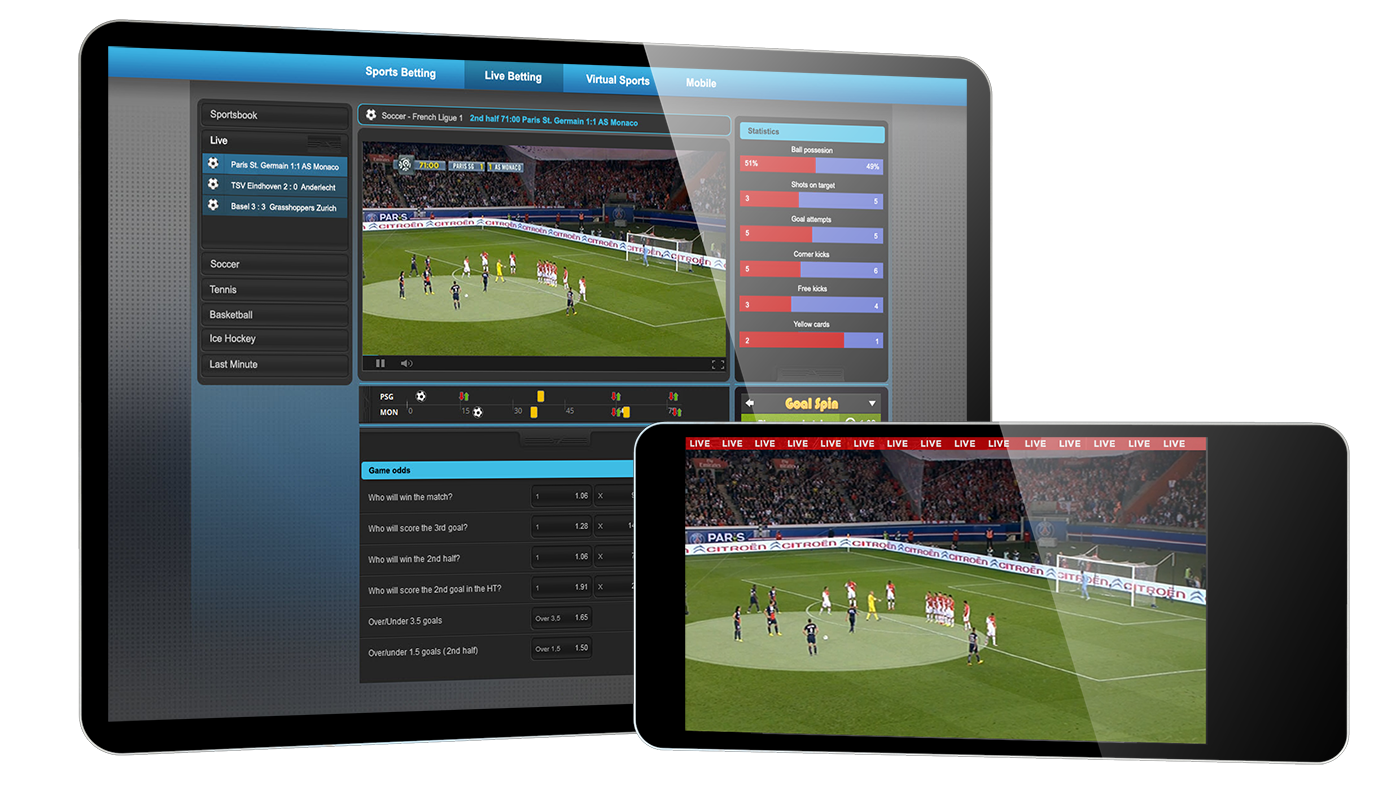 Трансляция футбольного матча на смартфоне и планшете для для лайв-ставок