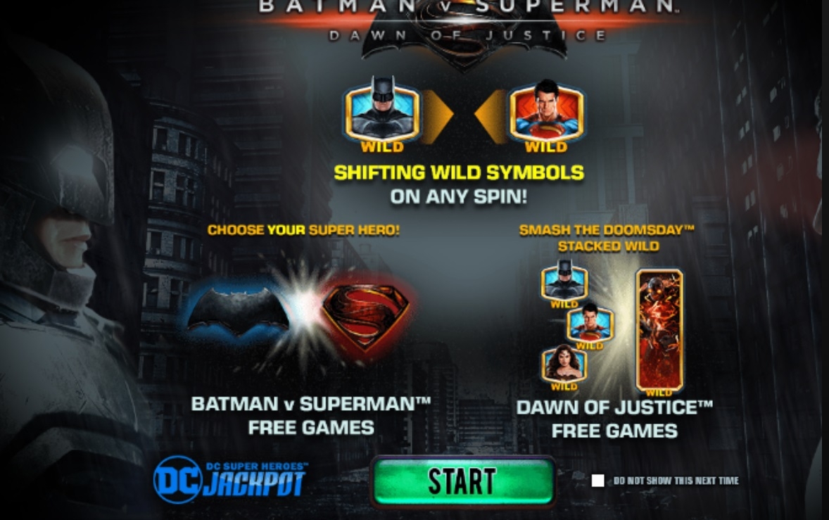 Заставка игрового автомата Batman v Superman. Dawn of Justice от Playtech