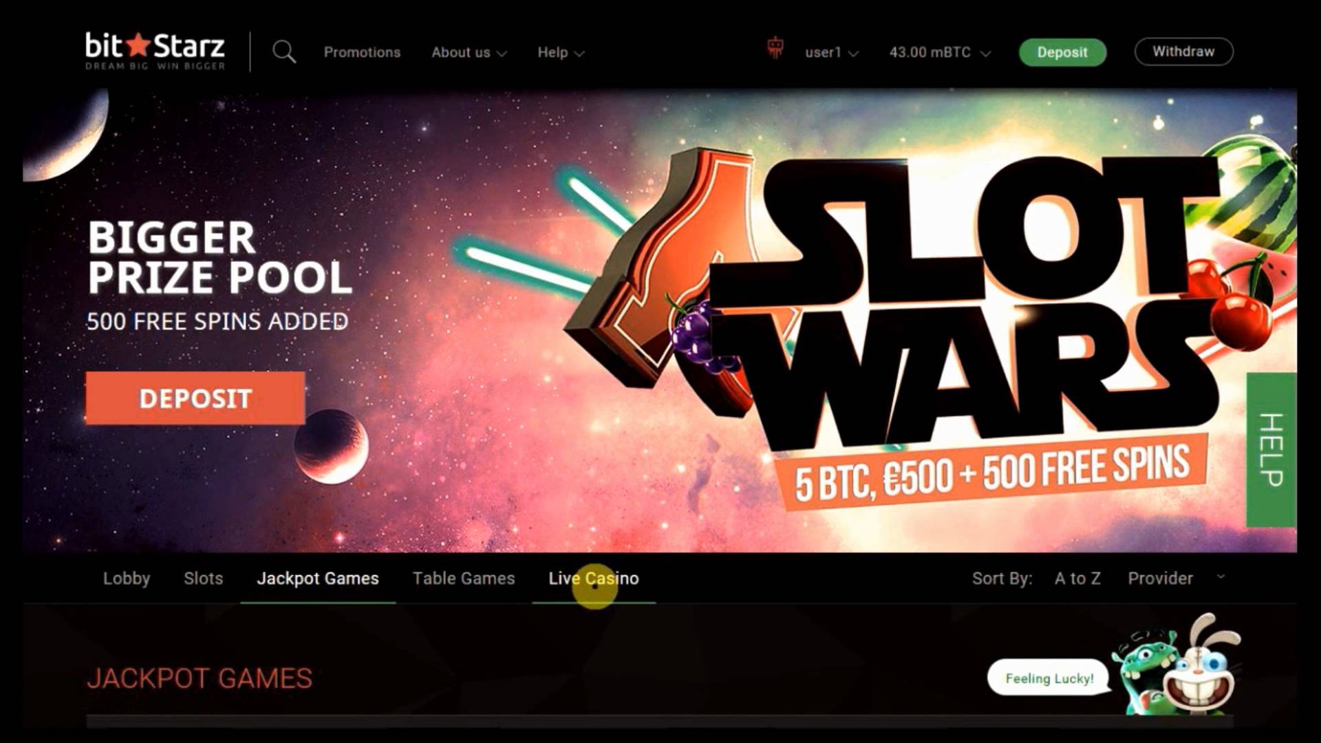 Стартовая страница сайта казино BitStarz