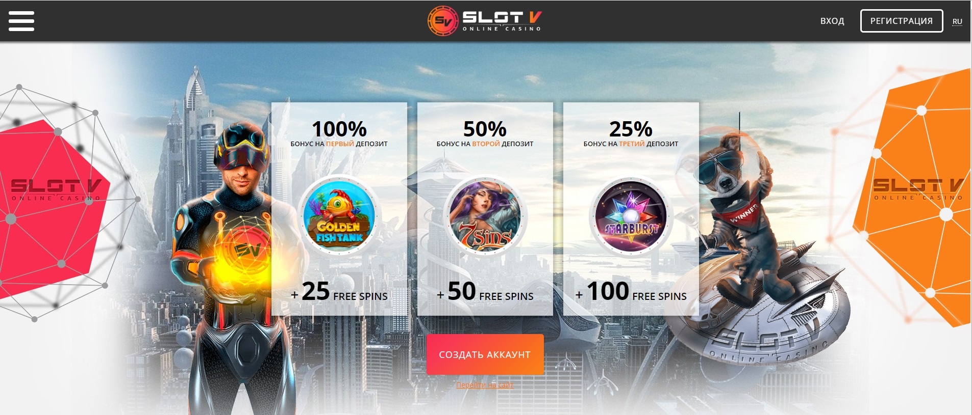 Презентация бонусов на сайте казино Слот В