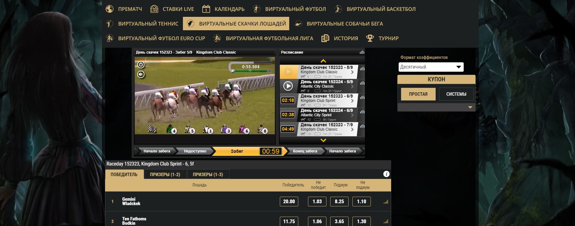 Видеотрансляция скачек на сайте казино Риобет