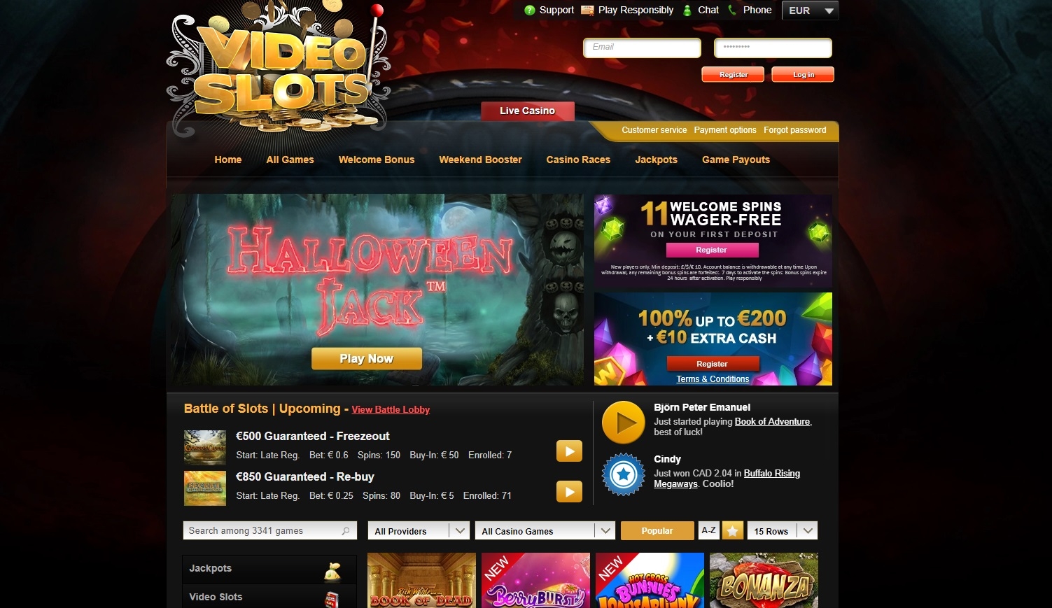 Основная страница Videoslots