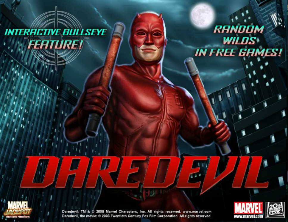Супергерой из комиксов Марвел по имени Сорвиголова на заставке слота Daredevil Scratch