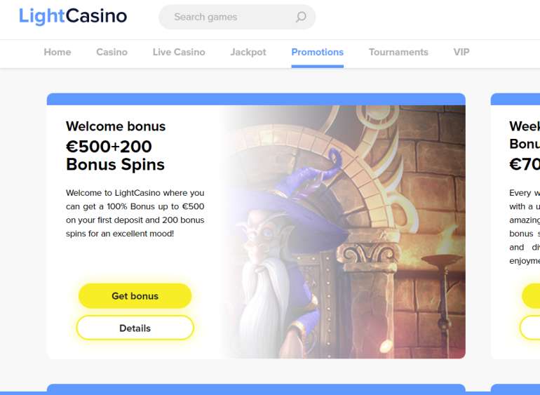 в 100% бонус на первый депозит до €500 в Light Casino 100% бонус на первый депозит до €500 в Light Casino