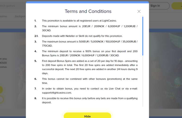в 100% бонус на первый депозит до €500 в Light Casino 100% бонус на первый депозит до €500 в Light Casino