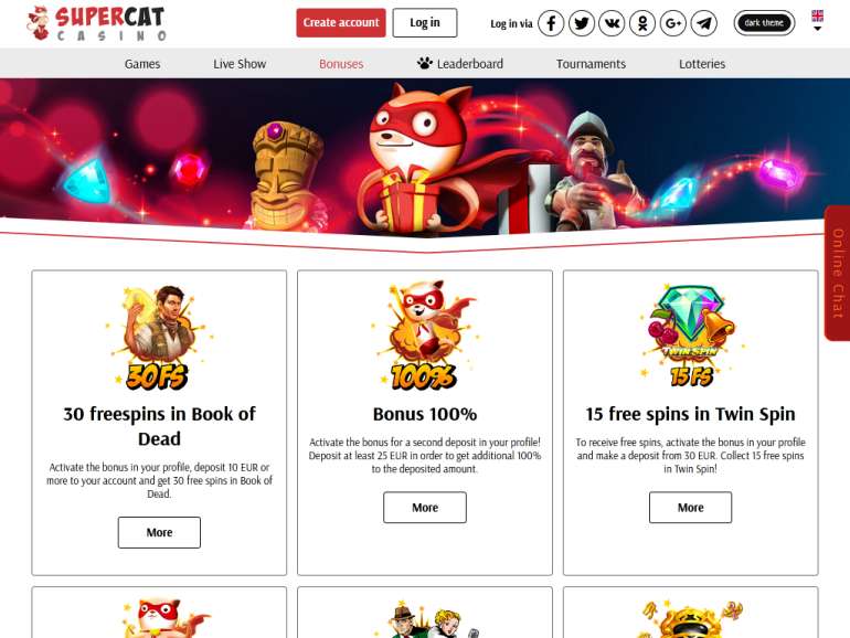 super cat casino бездепозитный бонус за регистрацию