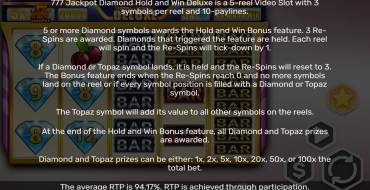 777 Jackpot Diamond Hold and Win Deluxe: Правила
