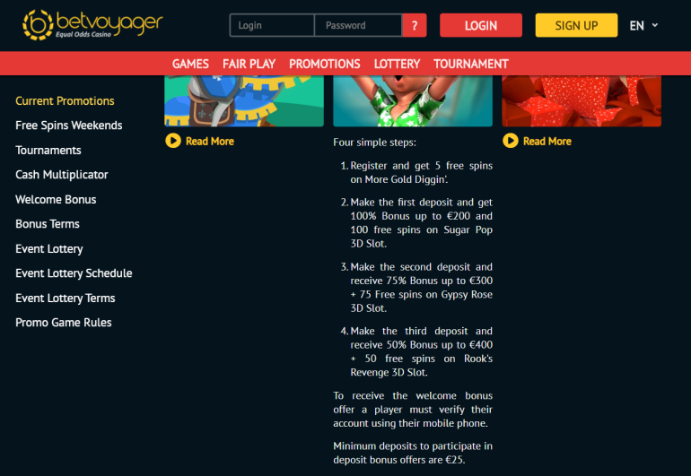 в 100 фриспинов и 100% бонус до €200 за первый депозит в Betvoyager Casino Приветственный пакет в Betvoyager Casino в