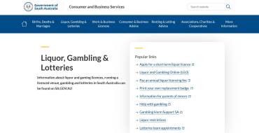 Consumer and Business Services: Раздел "Liquor, Gambling & Lotteries"