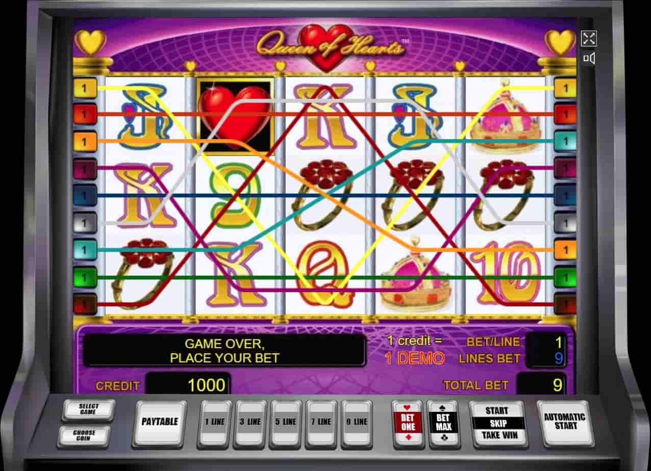 активные линии в игровом автомате Queen of Hearts
