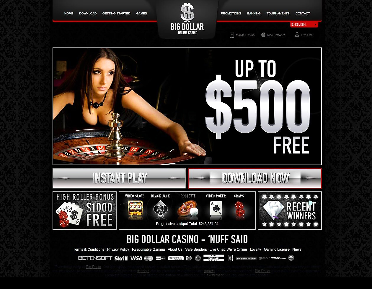 Бонус в 500 долларов Казино предлагает 500 долларовый депозит