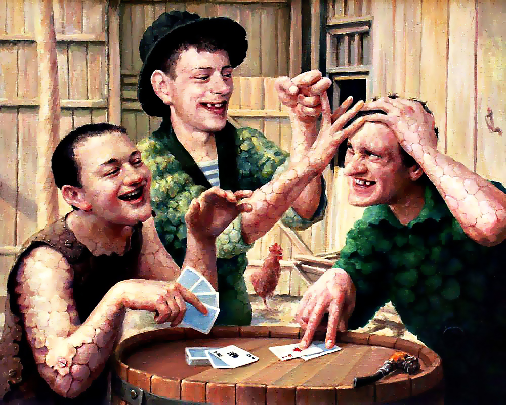 Шулеры играют в карты на щелбаны