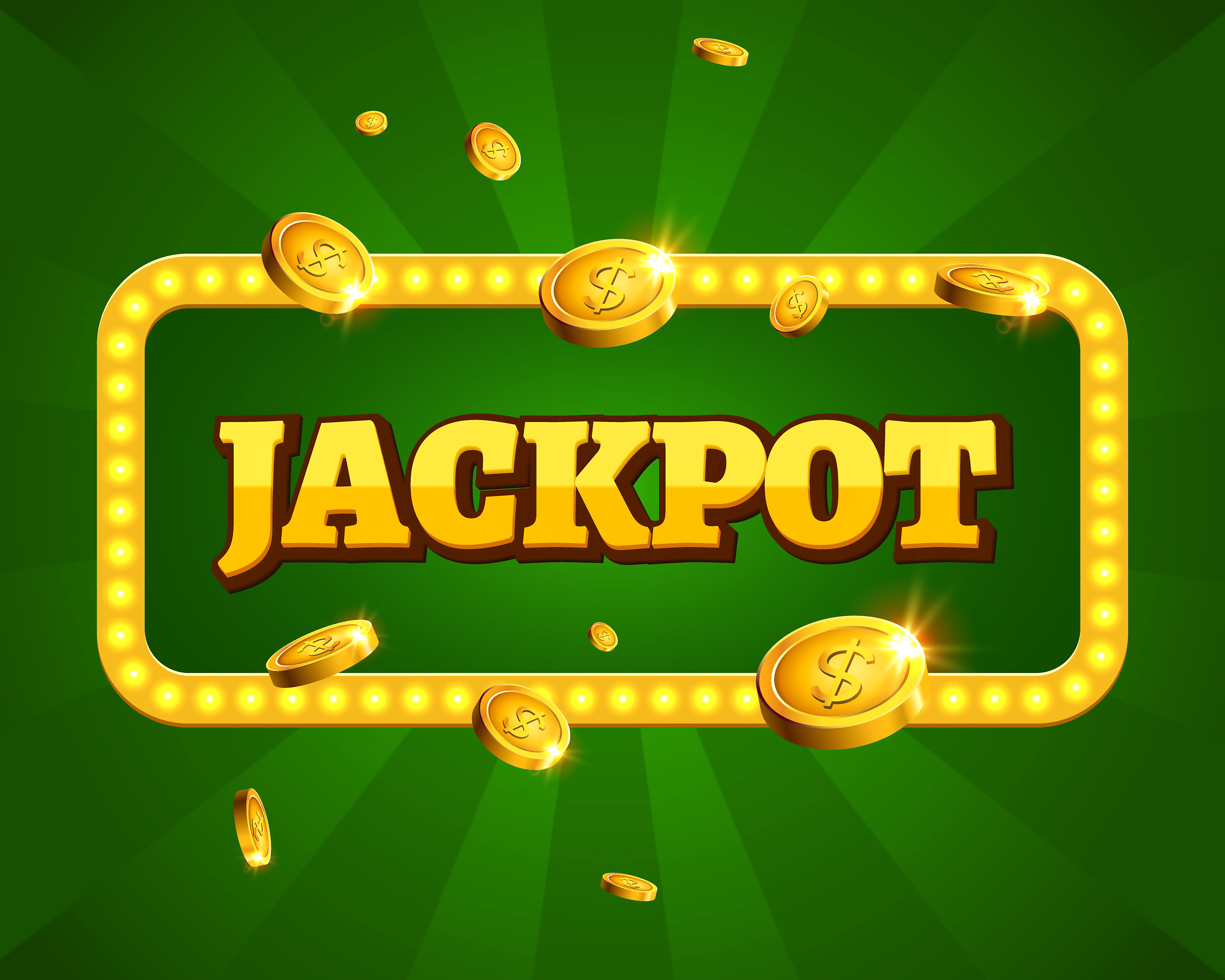Иконка Jackpot на зеленом фоне среди монеток
